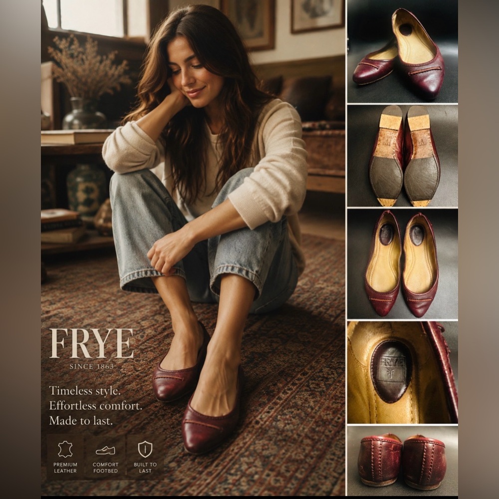 Frye Burgundy Leather Pointed Toe Ballet Flats